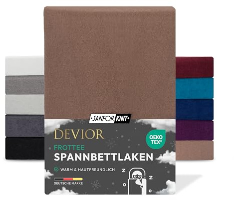 Devior Frottee Winter Spannbettlaken, Nougat, 140x200 – 160x200 cm – Kuscheliges Frottee Bettlaken 160 g/m² aus Baumwolle für Matratzen bis 22 cm Höhe – Oeko-TEX Made in Green Zertifiziert