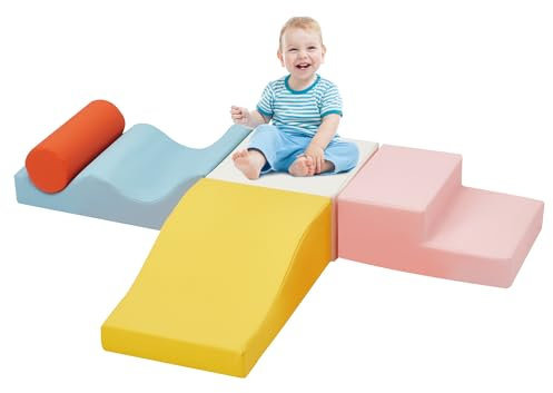 EROMMY Bausteine XXL,Schaumstoff Bausteine mit Lederbezug,Schaumstoff-Kletterblöcke rutschfest für Kinder(Macaron)