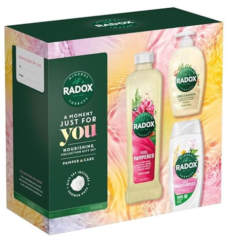 New Radox Pamper Care Collection Includes Feel Pampered Bath Soak,Feel Moisturised Shower Gel,Care & Nourish Anti Bacterial Hand Wash And Shower Puff Perfect Set Gift For Some Much Needed Self-Care -A