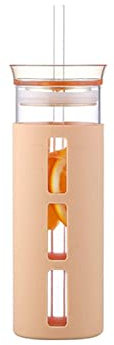 YCXMBH Verre d'eau 360/500 ML Bouteilles en Verre de Silicone Bouteille d'eau Simple Bouteille écologique Lunettes de Paille de Paille de Verre Rose Gris Orange gobelets d'eau Coupe(Orange)