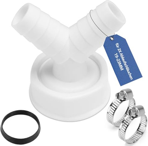 Geschirrspüler waschmaschine abfluss adapter Doppelanschluss Y 1 1/2 zoll, Waschmaschinenanschluss Adapter für Rohr Ø40 mm, Eingang Ø19-23 mm mit Schlauchschelle für Geschirrspüler Trockner