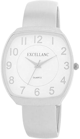 Excellanc Damen-Spangenuhr Metallarmband Armreif lesbare Ziffern eckiges Gehäuse Länge 15 cm Quarz-Armbanduhr Geschenkidee für Frauen (Silber/Weiß)
