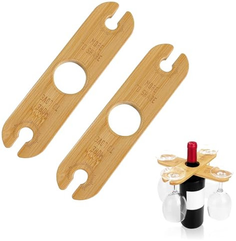 2 Stück Weinglashalter Holz, Weinglashalter Holz zum Umhängen für 4 Gläser Wine Glass Holder Hängend Weinflaschenhalter Rustikaler Glashalter für Outdoor-Picknick und mehr, Weinzubehör