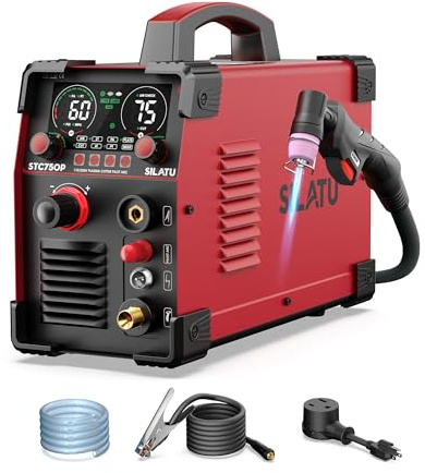 SILATU 75 Amps Plasmaschneider, großes LED-Display, Non-Touch-Pilotbogen, Luftsensor-Technologie, 110/220 V Dual-Spannungs-IGBT-Inverter-Plasmaschneider-Maschine, 2,5 cm maximale Schnittstärke für