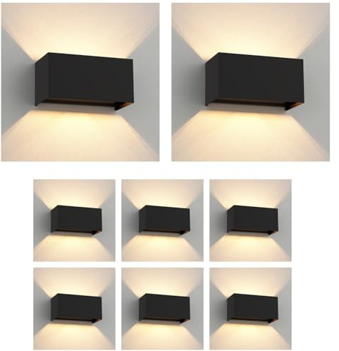 ledscom.de 8x Wandleuchte CUBEL für außen, IP65, Up-/Downlight, schwarz matt, eckig, 2x G9 max. 10W