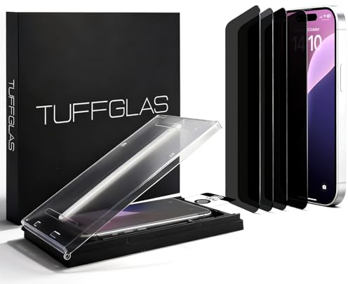 TUFFGLAS 4 Stück Sichtschutz Panzerglas Displayschutzfolie für iPhone 15 Pro [6,1 Zoll], 9H Härte, Anti-Spy Sichtschutz, Stoß- und Kratzfest, Militärischer Fallschutz, Einfache Installationsbox