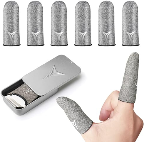 Professional Pure Silver Fiber Finger Sleeves Gloves for Mobile Gaming | Longer Size for 5 Fingers, No More Slipping, Maximum Touch Sensitivity, Anti-Sweat,6 Pack