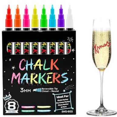 CHENGCKJ 8 Farben Kreidestifte Abwaschbare Glasstifte afelstifte Abwischbar | Whiteboard Neon Kreide Stifte mit 3mm Spitze Tafelstifte Kreidemarker für Glas, Bunt Fensterstifte,DIY, Zeichnung