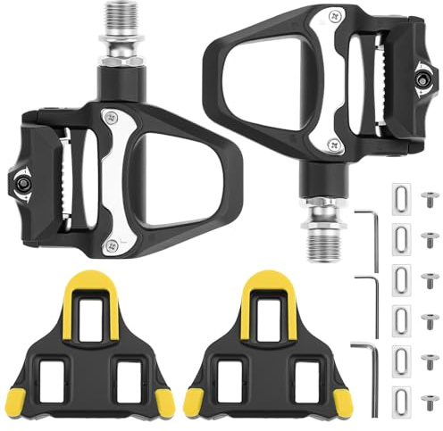 QWORK® Fahrradpedale aus Aluminiumlegierung, rutschfest und Robust Klickpedale mit Cleats, für Trekking und Rennrad