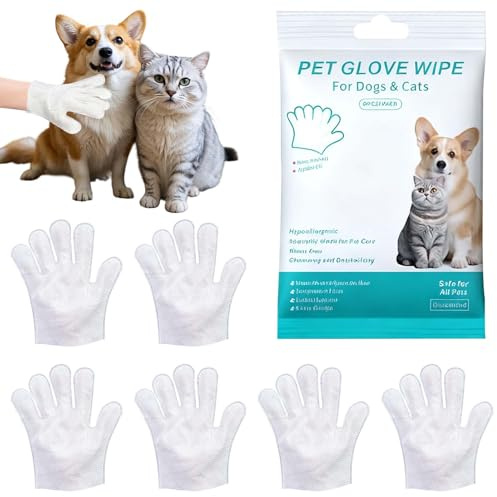 6PCS Pet Cleaning Gloves for Dogs & Cats, Disposable Grooming Bath Mitts | pet glove wipes dog,Cleaning Pet Glove Wipes for Bath & Grooming Clean Paws Fur Face Ears Rear & Body
