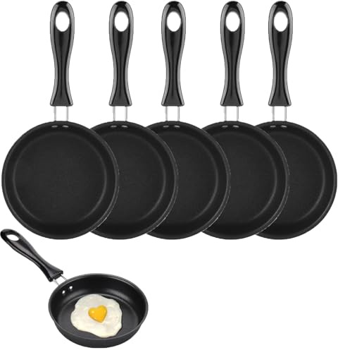 Zbssny 6pcs Mini Non-Stick Frying Pan, Mini Frying Pan for One Egg，Non-Stick Perfect for Single Egg Cooking, Suitable for Gas and Inductio,12cm Diameter, Black