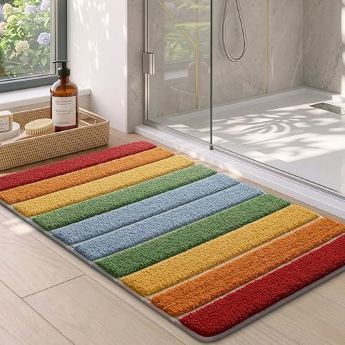 DEXI Badematte rutschfest 50 x 80 cm, Weich Badezimmerteppich Saugfähige Badteppich Waschbar Badvorleger für Badezimmer, Dusche, Badewannen, Farbenfroh