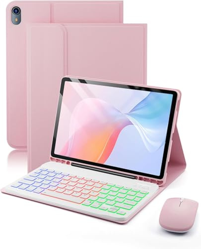 Pour iPad A16 11 Generation (2025) 11 Pouces/iPad 10 Generation(2022) 10.9 Pouces Coque Étui Avec Bluetooth sans fil Français (AZERTY) Clavier Rétroéclairé Et souris Protection Backlight Keyboard Case