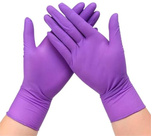QIANCHAOJI Guanti Domestici Guanti in Nitrile Fucsia da 50/100 Pezzi, 3 Mil, Senza Polvere e Lattice, for la Pulizia della casa, la Cucina e l'uso in Bellezza(Purple 100PCS,S)