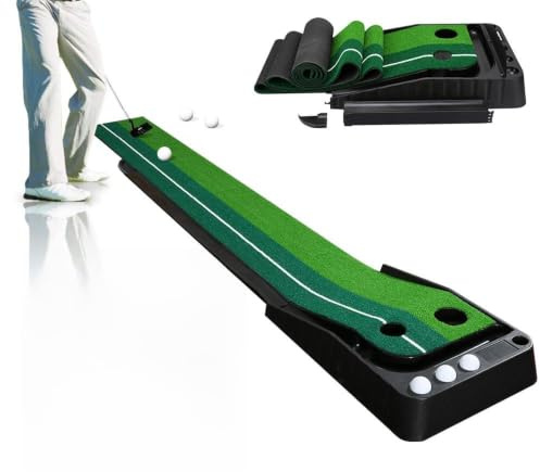 Fogmiea Golf Puttingmatte mit automatischer Ballrückgabe, Putter & 3 Bälle | Länge 2.5m Für Putten-Training zu Hause, im Büro oder Garten