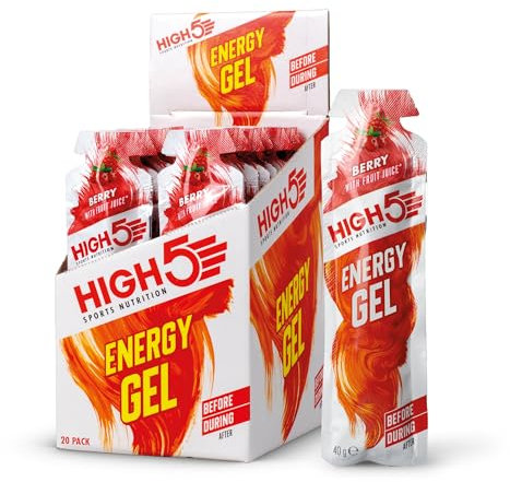 HIGH5 Energy Gel, Energie-Gel im schnell zu öffnenden Portionsbeutel, mit natürlichem Fruchtsaft | (Beere, 20 x 40g)