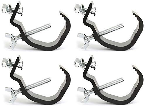 beamz 4x CC50SB Black G Clamp Lighting Hooks for Truss, Galvanized Steel with Butterfly & Nut Fixings, 30kg Load, Fits 50mm Pipes, Stage Theatrical Lighting Clamps