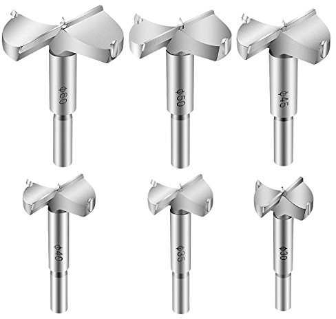Glunlun 6-tlg Dübelbohrer Forstnerbohrer Set, 30/35/40/45/50/60mm Durchmesser,Forstnerbohrer Dübel Bohrer Hartmetall Dübelbohrer Holzbohrer für Hartholz Kunststoff