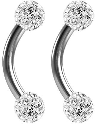 2pc 16g 1.2mm Curved J-Curve Barbell 6mm Crystal Ring Cartilage Bar Rook Daith Eyebrow Helix Cubic Zirconia Ferido