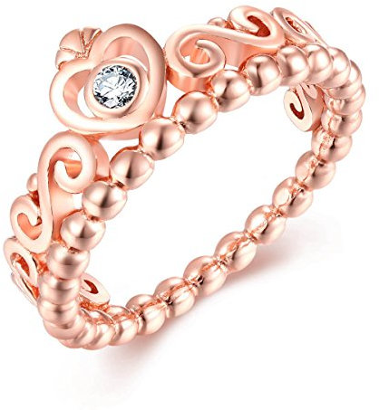 Presentski Rose Gold Kronen Ring, 925 Sterling Silber Herz Förmige Prinzessin Ring mit CZ für Frauen Damen