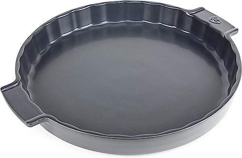 PEUGEOT - Runde Tarteform aus Keramik - 35 cm x 30 cm x 4,3 cm - Fassungsvermögen: 2,1 L - 10 Jahre Garantie - Schiefergrau