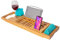 TRIXES Premium Bamboo Bath Caddy - Adjustable Extendable Bridge Table Tray for Bathtub to hold Candle, Wine Glass, Book, iPad & Phones - Over tub Bathroom Accessories - Natural Wood