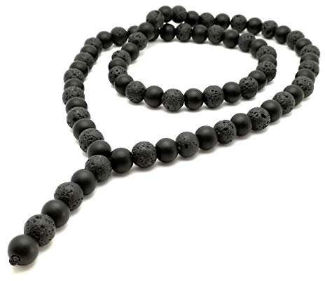 Halskette Rosenkranz Halbedelstein ONYX matt LAVA Y-kette biker herrenmode damenmode naturstein Rosary
