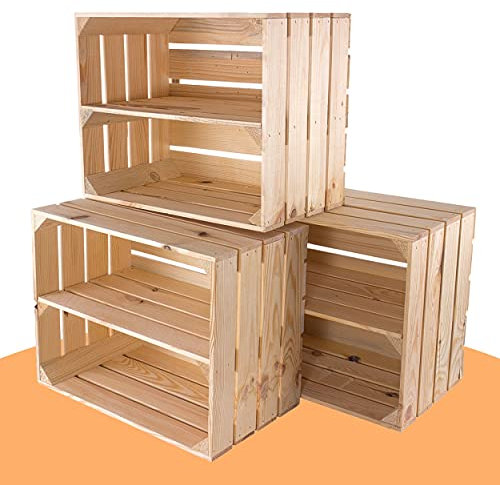 Natur Obstkiste mit Zwischenboden 50cm x 40cm x 30cm Weinkisten Naturbelassen unbehandelt helle Regalkiste Holzboxen als Wandboard stabile Dekokisten für Flur/Wohnzimmer