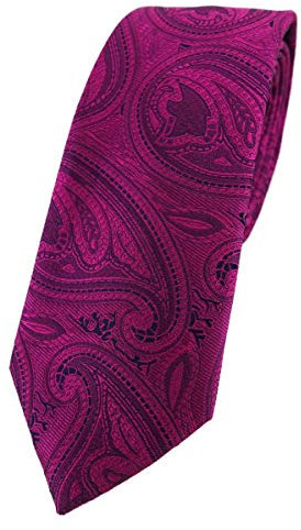 TigerTie - schmale Designer Krawatte in magenta beere lila schwarz Paisley gemustert