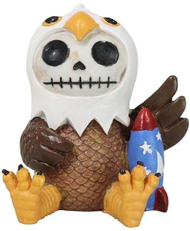 Ebros Gift American Patriot Bald Eagle Bird Baldie Pelzknochen mit Rakete Skelett Voodoo Monster Figur Furrybones King of the Skies Halloween Macabre Sammlerstück