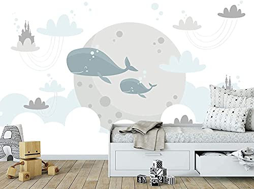 Oedim Tapete für Kinder, Wale und Mond, Wand, Tapete, Dekoration für Esszimmer, Wohnzimmer, Zimmer
