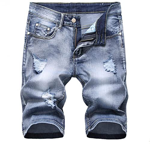 Masrin Herren Jeans Shorts Sommer Lässige Jeanshose mit elastischer Taille, Kordelzug und Taschen Plus Size Cargohose