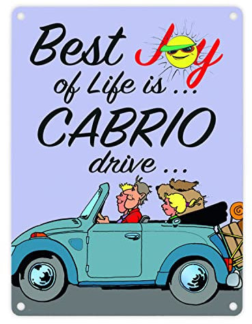 Best Joy of Life is Cabrio drive Metallschild in 15x20 cm in lila Auto Metall-Schild Autofahrer Blechschild Lebensqualität Aluminium Cabriofahrer