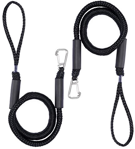 Bungee Boat Dock Line mit Edelstahl Clip, Festmacherseil, Bungee Seil, PWC Dockline Bootszubehör, Perfekt für Jetski, Boote, Kajak, Ponton, Kanu, Wave Runner 2 Pack.(Schwarz II)