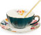 Porzellan-Teetasse mit Untertassen und Löffel 8oz Florale Kaffeetasse mit Goldrand Halter, Britische Keramik-TeetassenSet Espresso Cappuccino Tassen für Geburtstag Party Tischdekoration (Dunkelgrün)