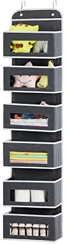 YOUDENOVA Hängeorganizer, Tür Organizer Hängend, Kleiderschrank Organizer 6 Großen Taschen mit Fenster, Hängeregal Bad, Hängeaufbewahrung für Schlafzimmer, Kinderzimmer, Grau