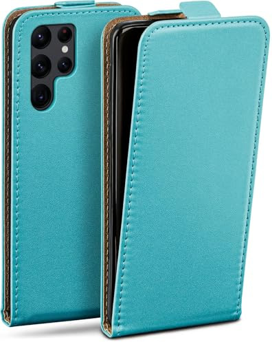 moex Flip Case für Samsung Galaxy S22 Ultra Hülle klappbar mit 360 Grad Schutz, Handyhülle mit Displayschutz, PU Leder Handytasche Lederhülle, Flip Case Cover Klapphülle, Türkis