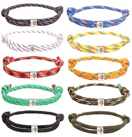 ADRAMATA 10Pcs Nautical Bracelet for Men Women Unisex Surf Wave Bracelets Navy Rope Braided Bracelets String Adjustable Tree of Life Bracelets Set Colorful Handmade Mens Bracelets Set