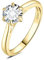 JewelryPalace 6.5mm 1ct Rund Moissanite Solitär Promise Ring Damen, Braut Schmuck Set, Verlobungsring Damenring Ringe Silber 925 mit Stein für Frauen, Simulierte Diamant Jubiläum Eheringe Vergoldet 62
