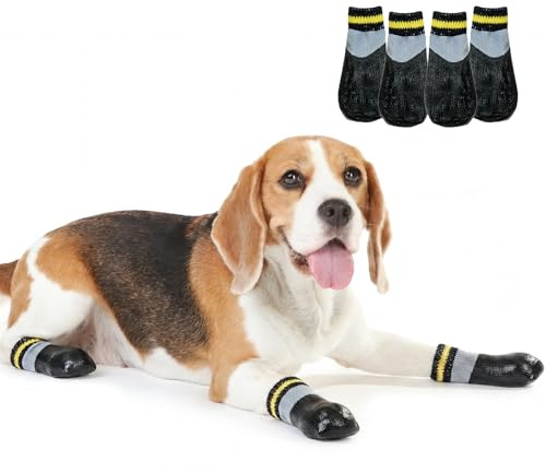 Anti-Rutsch Hundesocken für glatte Böden | Pfotenschutz Socken mit rutschfester Gummisohle | Elastisch & leicht anzuziehen | Ideal für Indoor, Laminat, Fliesen | Border Collie, Schwarz (5#)