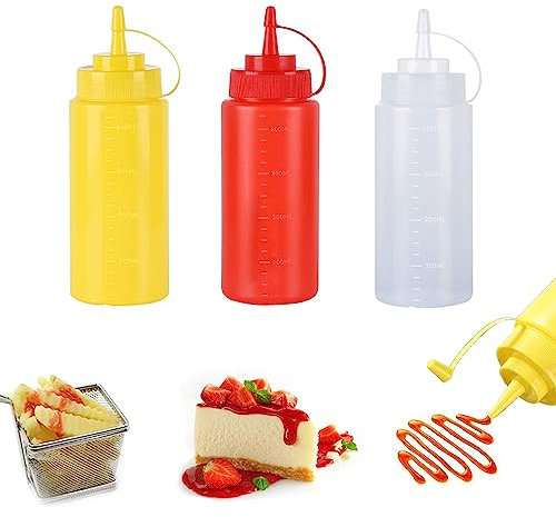 Quetschflaschen aus Kunststoff, 3 Farben, 473 ml, Mehrzweck-Spritzflasche für Ketchup, Öl, Marmelade, BBQ, Sauce, Dressing, Grillen, Handwerk, Sirupspender
