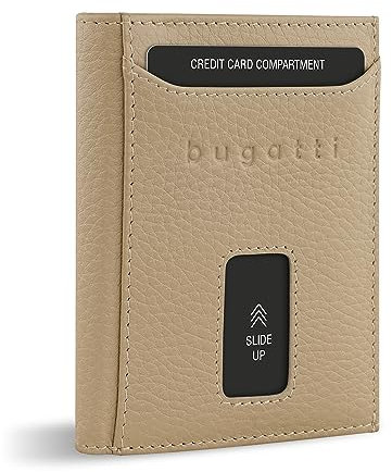 bugatti Secure Slim Mini Börse Spezial mit RV-Münzfach und RFID-Schutz aus Leder, beige