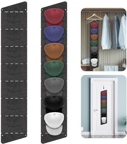 Deepton Baseball Kappen Halterung, Faltbar Cap Halterung Wand, Einreihig Kappenhalter mit 7 Taschen, Cap Aufbewahrung, Mützen Aufbewahrung, Baseball Cap Organizer die Wand Oder Tür Hängen