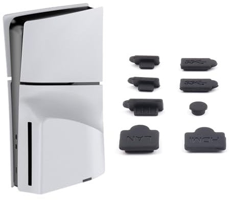 Set di 8 pezzi di protezione antipolvere Per PS5 Slim Accessori per console di gioco Silicone nero antipolvere Plug Protector Filtro antipolvere Tappo di polvere Kit di custodie antipolvere