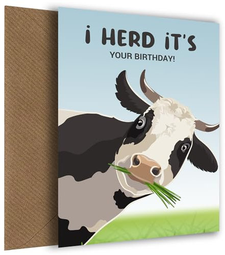 Herd It's Your Birthday – Lustige Geburtstagskarte für Männer & Frauen – Kuh-Wortspiel – Humorvolle Geburtstagskarten zum 18., 21., 40. und darüber hinaus