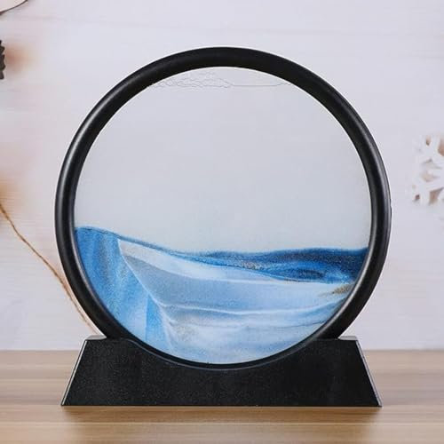 SIMAO TOYS Sablier flottant, Peinture de Sable Qui coule, Image d'art Verre Rond 3D Paysage de la mer Profonde en Mouvement, décoration de la Maison Cadre (Bleu)