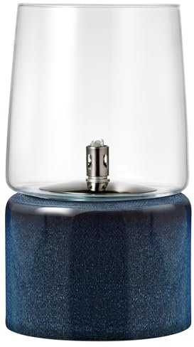 BITZ Gastro Öllampe Outdoor und Indoor, Hübsche Petroleumlampe für Camping, Garten oder Innenraum, Durchm. 15 cm, Höhe 26 cm, aus Steingut und Glas, Blau