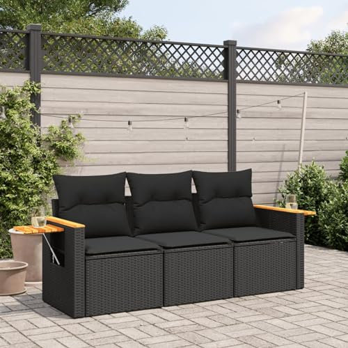 Festnight Gartensofa mit Stauraum Balkon Sofa 3 Sitzer Rattan Sofa Balkon Lounge Lounge Sofa Outdoor Rattansofa Gartenlounge Klein Balkonmöbel Gartenmöbel Sitzecke Balkon Klein