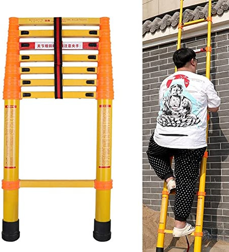Folding Telescoping Ladder Fibreglass Telescoping Straight Ladder for Heavy People, Orange Tall Multi Purpose Extendable Compact Loft Ladders, Max Load 150kg