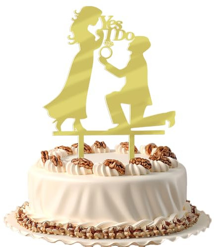 FmiyunEea Wedding Cake Topper-Yes, I do Engaged Cake Topper, Engagement Party Decorations, Engaged Ring Sign，We're Engaged Cake Toppers Decor r (Acrylic Yes, I do)